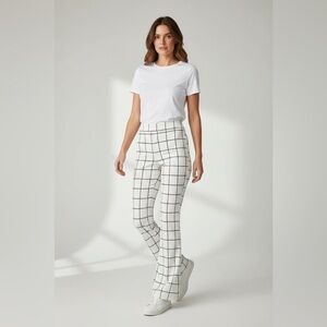 Rebecca Vallance White Flared Pants with Black Check Pattern